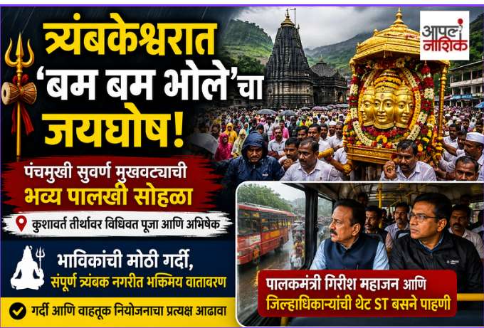 त्र्यंबकेश्वरात ‘बम बम भोले’चा जयघोष; पंचमुखी सुवर्ण मुखवट्याचा पालखी सोहळा उत्साहात|Apla Nashik