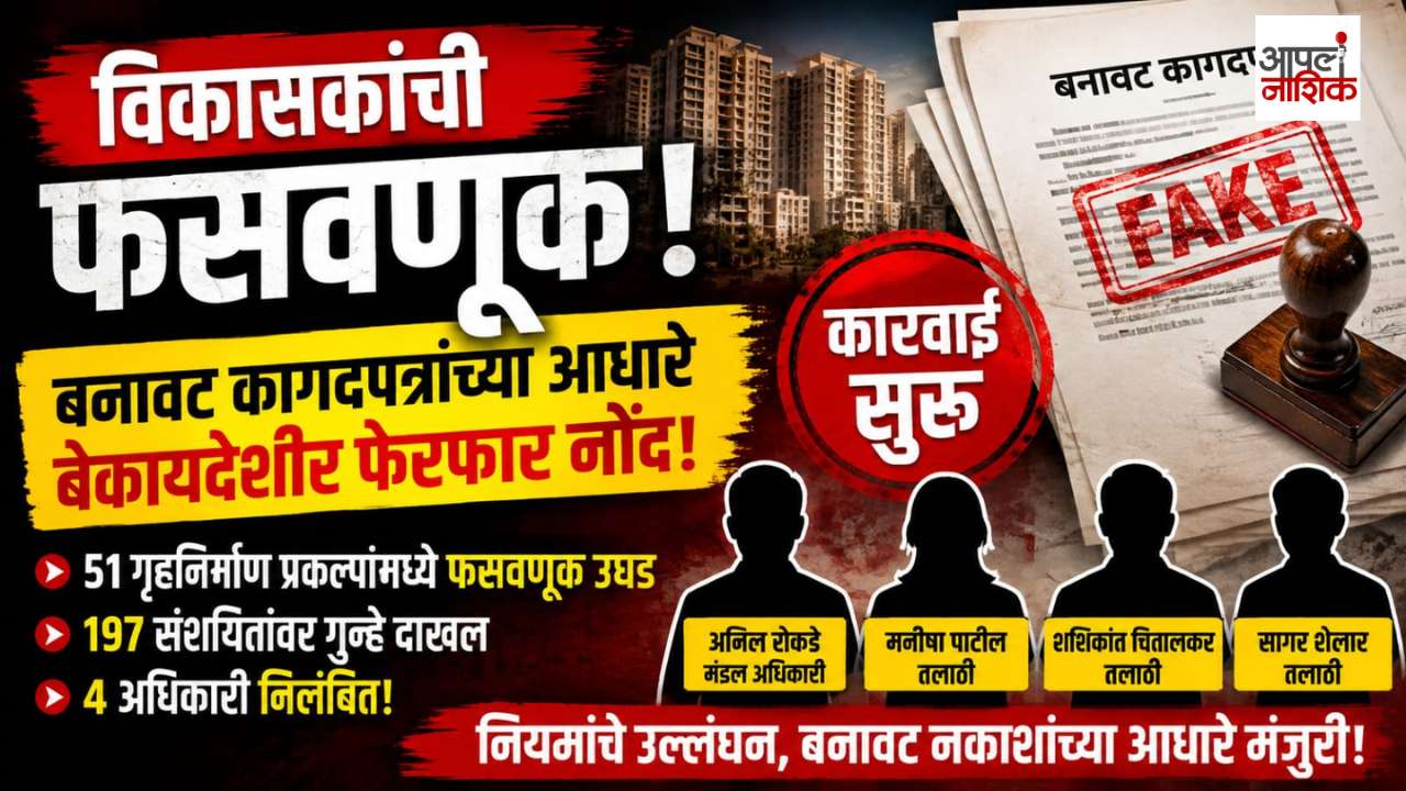 ५१ प्रकल्पांमध्ये फसवणूक? १९७ जणांवर गुन्हे; ४ अधिकारी निलंबित | Apla Nashik