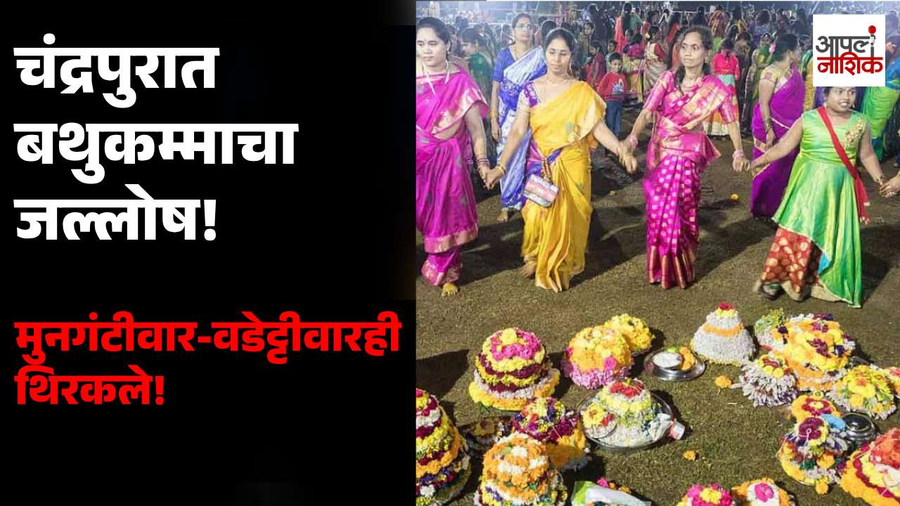 चंद्रपुरात बथुकम्मा फुलोत्सवाचा उत्साह; सुधीर मुनगंटीवार आणि विजय वडेट्टीवारही नृत्यात सहभागी