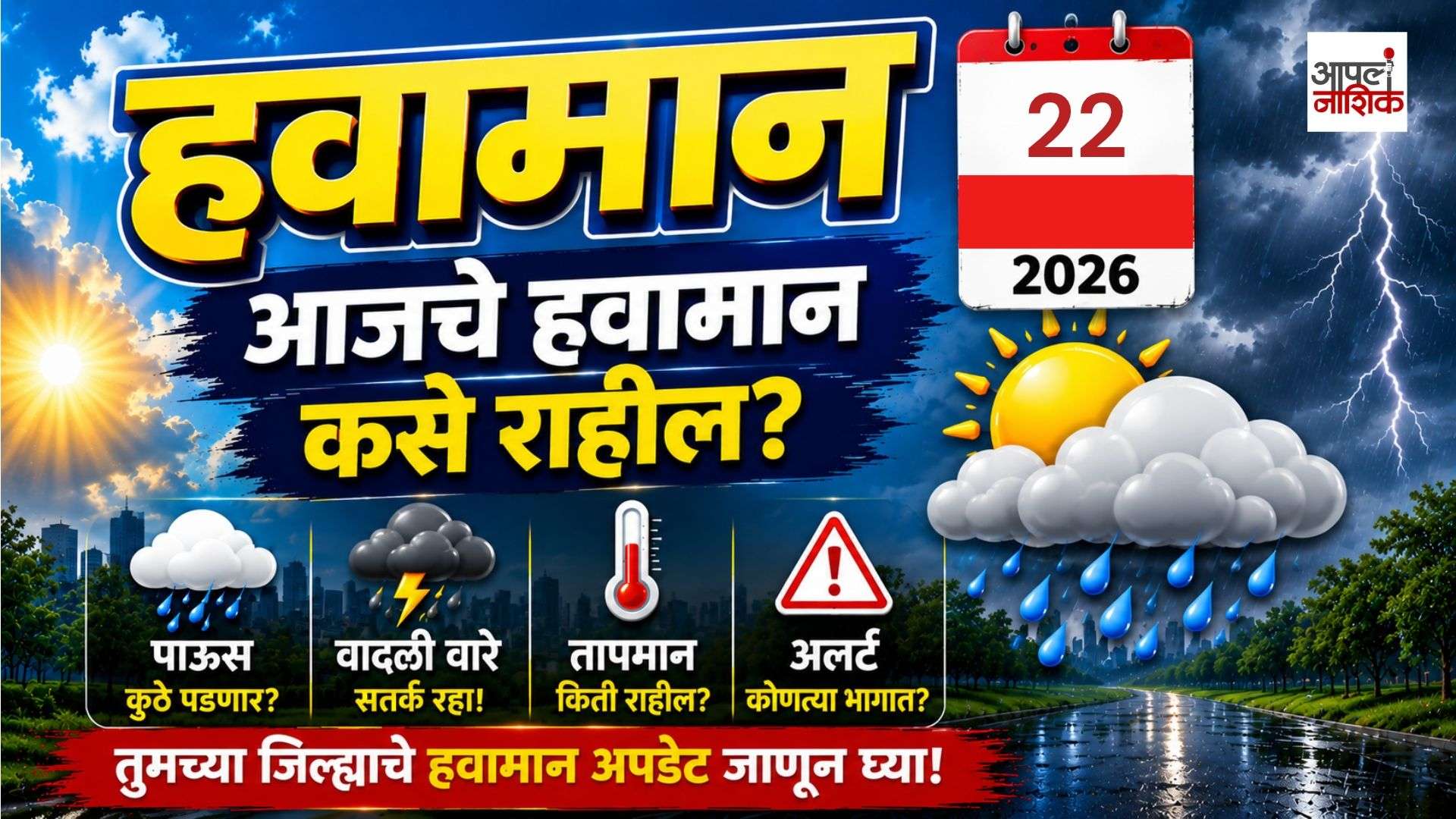 नाशिक हवामान अपडेट | २२ ऑक्टोबर २०२६ | कमाल तापमान ३४ अंशांवर