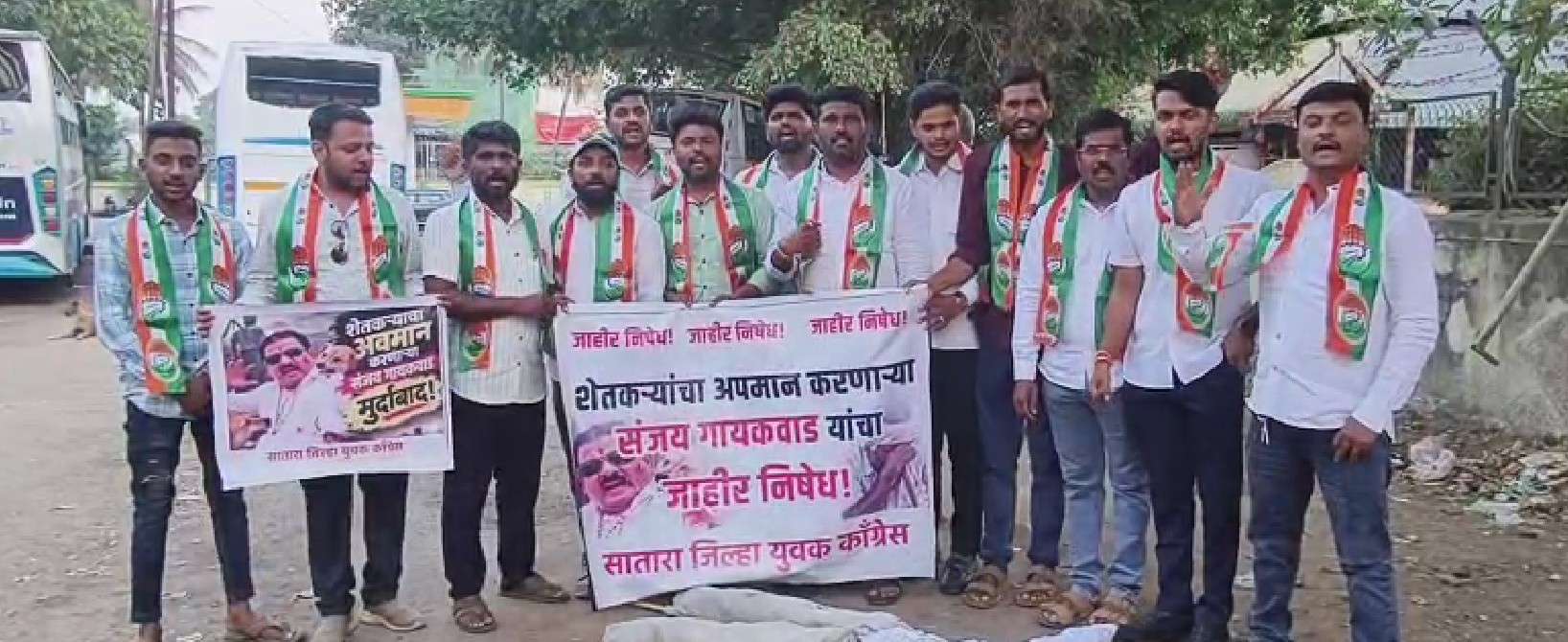 संजय गायकवाडांच्या पुतळ्याचे कुत्र्यांकडून लचके; कराडमध्ये युवक काँग्रेसचे अनोखे आंदोलन